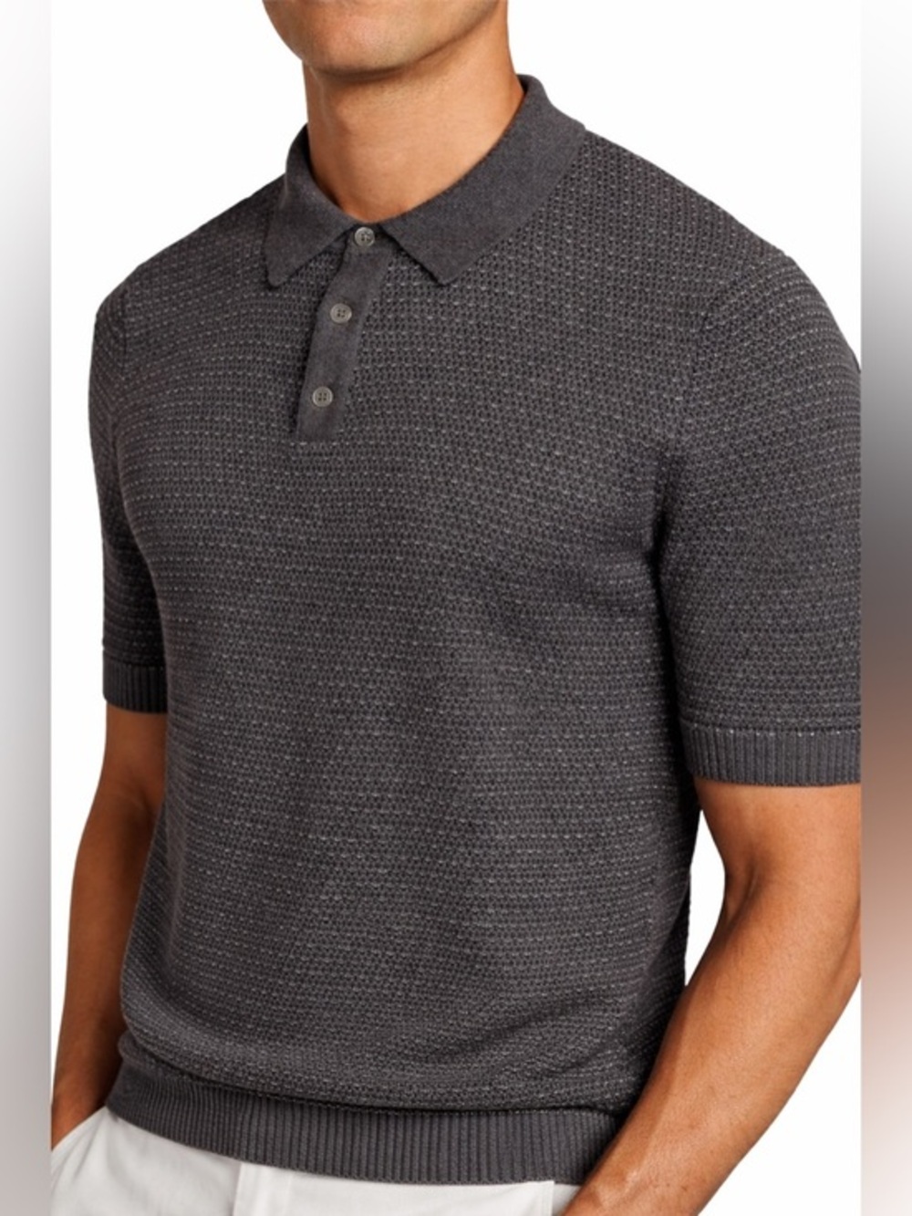 Saks Fifth Avenue Charcoal Wool Polo Shirt Size Medium